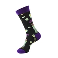 Close-up of black cotton socks with purple accents and tiki cocktail pattern prints - Black Cocktail (A859)