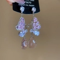 Dettaglio degli orecchini a farfalla in argento con cristalli rosa a goccia d'acqua - Perno in Argento S925 / Farfalla Rosa