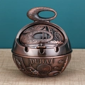 Bronze spherical Dubai ashtray with lid, antique finish metal souvenir for home decor - Red Copper Small Dubai