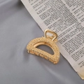 Close-up of golden metal D-shaped hair claw clip with textured finish on vintage book page - Gold Semicircle Textured