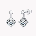 Fashionable S925 sterling silver moissanite stud earrings in a bright silver finish - [Focus] Double Wear
