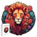 Irregular wooden lion head puzzle with colorful flowers in a white storage box - F10 Lion - Size S