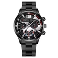 Men's sport quartz watch in black stainless steel with luminous hands and GENEVA logo - Black/Red Silver