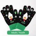 Gants en maille tactiles pour adultes avec motif de Père Noël et revers vert noir - Écran Tactile Plein Doigt Style Père Noël / Noir / Adulte