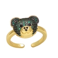 Detail of adjustable gold bear ring featuring green and black sparkling rhinestones - Adjustable Open / Green