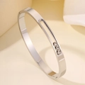 Silver titanium steel sliding move bangle with three sparkling moving cubic zirconia - Silver