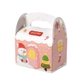 Rosa Weihnachts-Geschenkbox in Hausform mit Schneemann, Baum-Illustration und Griff - Rosa Schneemannhaus / 11x7x13cm