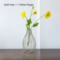 Minimalist gold lantern hydro-vase with a single stem of yellow artificial poppy flowers - Gold Vase + 1 Yellow Corn Poppy / Gold