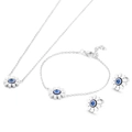 Silver sunflower jewelry set with blue evil eye pendant, necklace and earrings - Steel Color (KS200533-KFC)
