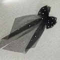 Detail of vintage black tulle bow hair clip with pearls and long veil for brides - 45cm / Black