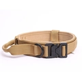 Tactical nylon dog collar in khaki with metal buckle and control handle, size XL - Khaki