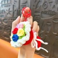 Handmade colorful crochet flower bouquet keychain with red clasp for graduation gifts - Red Bouquet Style / Red