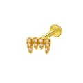 Golden crown shaped ear stud with sparkling crystals and flat back for piercing - Gold M-shape Crown