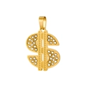 Macro detail of 18k gold plated dollar sign pendant with sparkling crystal rhinestones - HD-78 Dollar Sign Pendant Only (Without Chain)