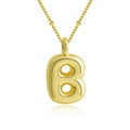 Golden 3D bubble letter B pendant necklace with polished finish and bead chain - Letter B