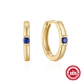 Classic S925 sterling silver hoop earrings in gold finish with a single blue gemstone - Gold-Blue Zirconia