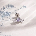Silver titanium heart stud earring featuring purple zircon and marquise stones - Purple