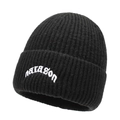 Bonnet noir tricoté avec broderie gothique narason blanche et texture côtelée - Noir