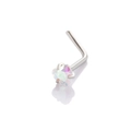 L-shaped stainless steel nose stud with rainbow heart opal and polished silver finish - Heart L-Shape / AB Color