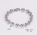 Detail view of 10mm stainless steel bead bracelet with length and weight specifications - Bracelet / 10mm / Steel