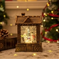 Farol navideño de bronce vintage con familia de muñecos de nieve y luz LED cálida - Casa - Tres Muñecos de Nieve