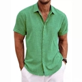 Men's sage green linen short sleeve shirt with button-down collar in slim fit - S / Tops / Verdant