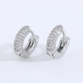 Men's silver huggie earrings featuring triple-row pave-set sparkling cubic zirconia - Silver Small
