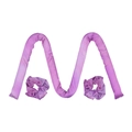 Purple satin heatless hair curler set with flexible rod and two matching scrunchies - Dark Purple Red (Without Clip)