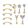 10-piece gold stainless steel piercing set featuring star, moon, and heart designs - Gold