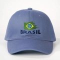 Classic dark blue baseball cap with BRASIL embroidery and flag on twill cotton - Adjustable / Denim Blue