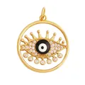 Golden Evil Eye pendant with white and black enamel center and sparkling zircons - Eyelash Evil Eye / Sky Blue