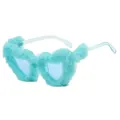 Occhiali da sole a cuore in peluche blu chiaro con montatura in finta pelliccia Y2K - Montatura Blu Peluche Blu