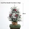 60cm flocked mini PE Christmas tree with pine cones and berries in burlap base - Pine Needle Small 60CM