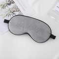 Grey silk sleep mask with silver Good Night embroidery and adjustable black strap - Gray