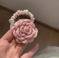 Elegant dusty rose camellia fabric hair claw clip for women in a chic floral design - Pink Camellia Pleated Hair Tie (24)