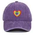 Detail of embroidered rainbow gradient heart on purple washed cotton baseball cap - One Size / Purple