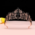 Macro detail of gothic rose gold bridal crown with vintage black marquise crystals - Antique Copper Black Crystal Crown