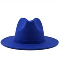 Royal blue wide brim fedora wool felt jazz hat for women in a vintage minimalist style - Blue