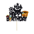 Glittery pirate ship cake topper with Happy Birthday text and treasure chest detail - HAPPY BIRTHDAY Large Cake Topper