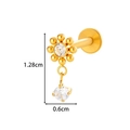 Gold F136 titanium labret stud featuring a zircon flower design with hanging pendant - Flower with Round Pendant Style (T2537-2#金)