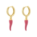 Fashionable gold hoop earrings with creative pink enamel chili pepper charms for women - Pink