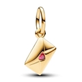 Goldener Umschlag-Anhänger mit rosa Herz-Edelstein für DIY Armbänder und Ketten - Gold Rosa Herz Umschlag Anhänger (028)