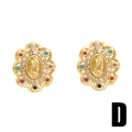 Boucles d'oreilles Vierge Marie dorées avec halo en zircon coloré et dentelle vintage - Style D - Grappe de Pierres Précieuses Colorées