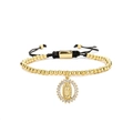 Pulsera tejida de la Virgen María dorada con circonitas blancas y cordón ajustable - Estilo Colgante Virgen María
