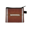 Mini American football style zipper coin purse with realistic brown leather texture - Rugby Ball