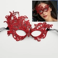 Elegant red lace masquerade mask with gold stamping for Halloween party costumes - One Size / Bronzing Red