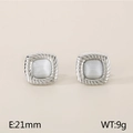 Square silver earrings with spiral texture and white cat eye stone 21mm 9g - 21mm / Steel Style 1 (KE115142-KFC)