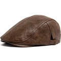 Deep brown PU leather beret with vintage newsboy style and adjustable metal buckle - Adjustable / Light Coffee