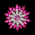 Elegante spilla a fiore con cristalli rosa taglio marquise e diamanti su base argento - Rosa Pesca/Argento (B023-H)