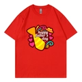 Red cotton Father's Day t-shirt with happy father's day graphic print in a loose casual fit - XS / Style 317 / Red